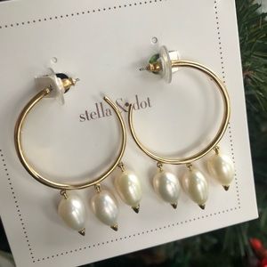 Gold pearl drop hoops